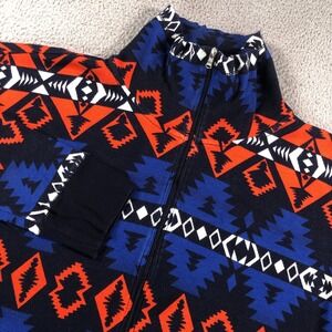 Lauren Ralph Lauren Sweater Womens L Blue Orange Full Zip Tribal Geometric Mock